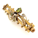 Antique 15ct Yellow Gold Peridot & Pearl Double Bar Brooch