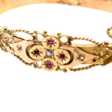 Antique Yellow Gold Bangle with Diamond and Rubies