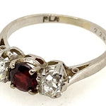 Platinum 3 Stone Garnet & Diamond Handmade Ring