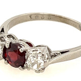 Platinum 3 Stone Garnet & Diamond Handmade Ring