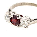 ELEGANT PLATINUM 3 STONE GARNET & DIAMOND RING
