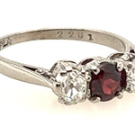 Platinum 3 Stone Garnet & Diamond Handmade Ring