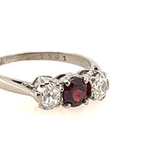 ELEGANT PLATINUM 3 STONE GARNET & DIAMOND RING