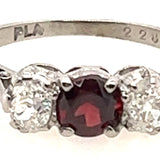 Platinum 3 Stone Garnet & Diamond Handmade Ring