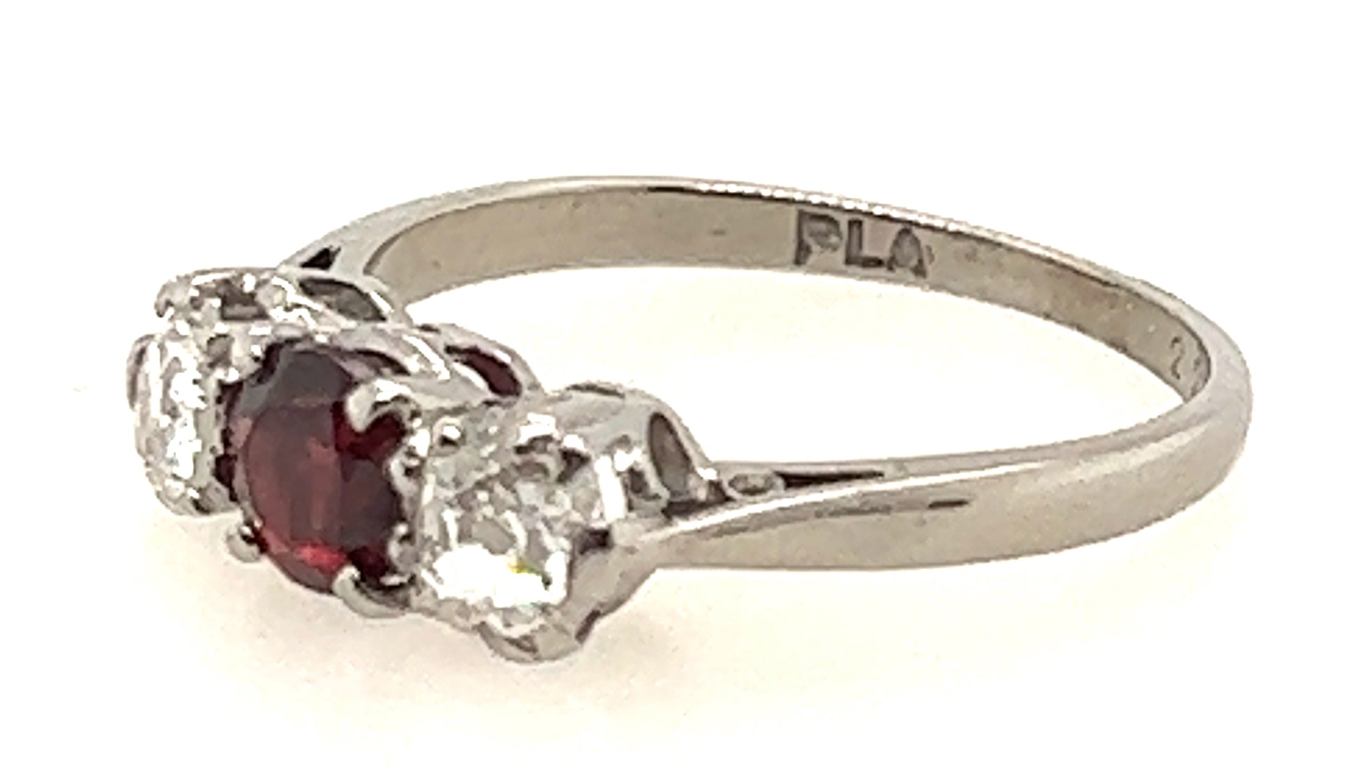 Platinum 3 Stone Garnet & Diamond Handmade Ring