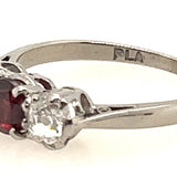 Platinum 3 Stone Garnet & Diamond Handmade Ring