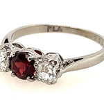Platinum 3 Stone Garnet & Diamond Handmade Ring