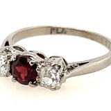 Platinum 3 Stone Garnet & Diamond Handmade Ring