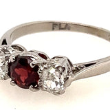 Platinum 3 Stone Garnet & Diamond Handmade Ring