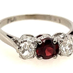 Platinum 3 Stone Garnet & Diamond Handmade Ring