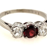 Platinum 3 Stone Garnet & Diamond Handmade Ring