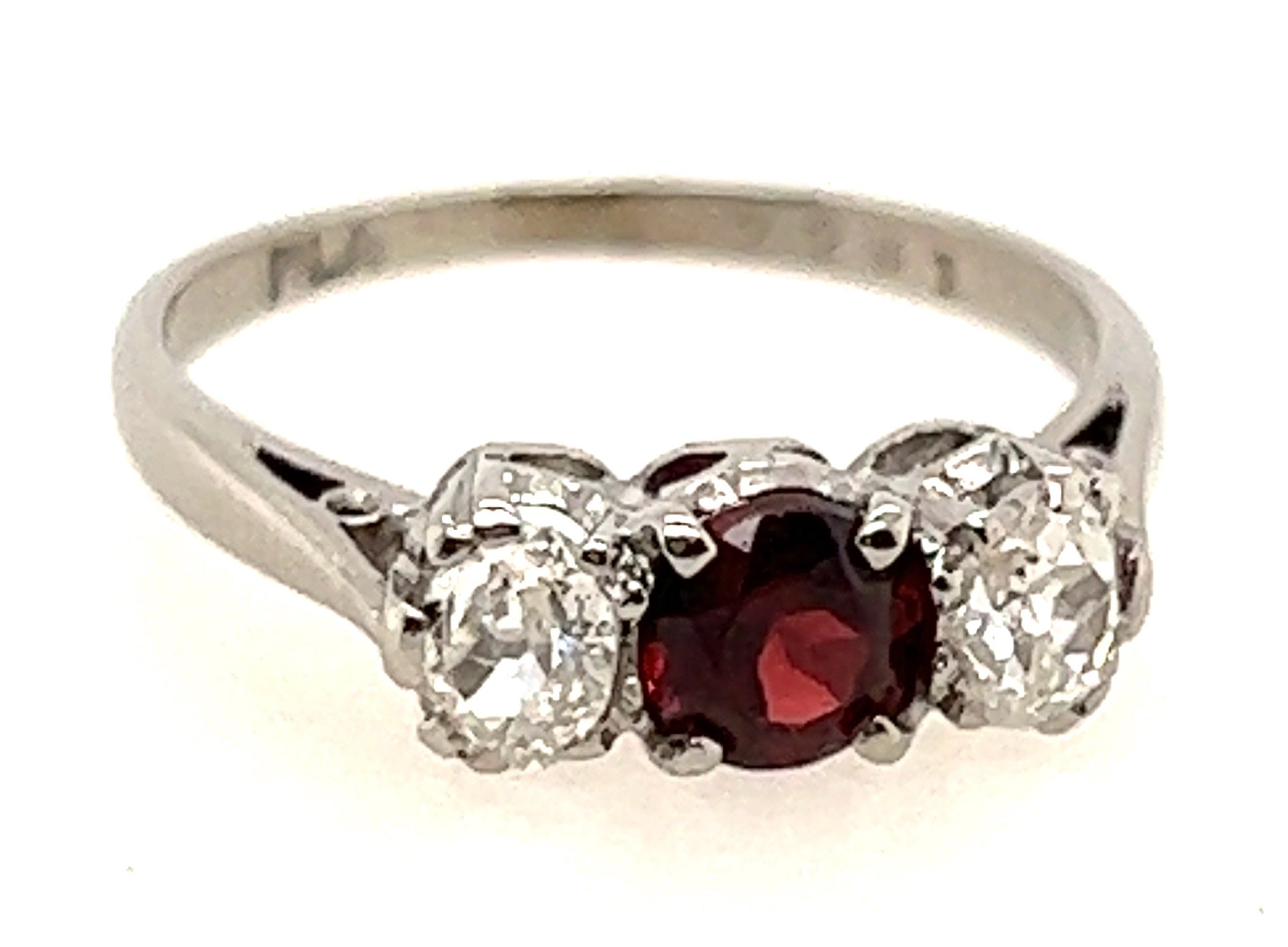 Platinum 3 Stone Garnet & Diamond Handmade Ring