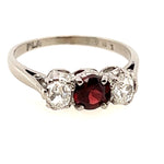 Platinum 3 Stone Garnet & Diamond Handmade Ring