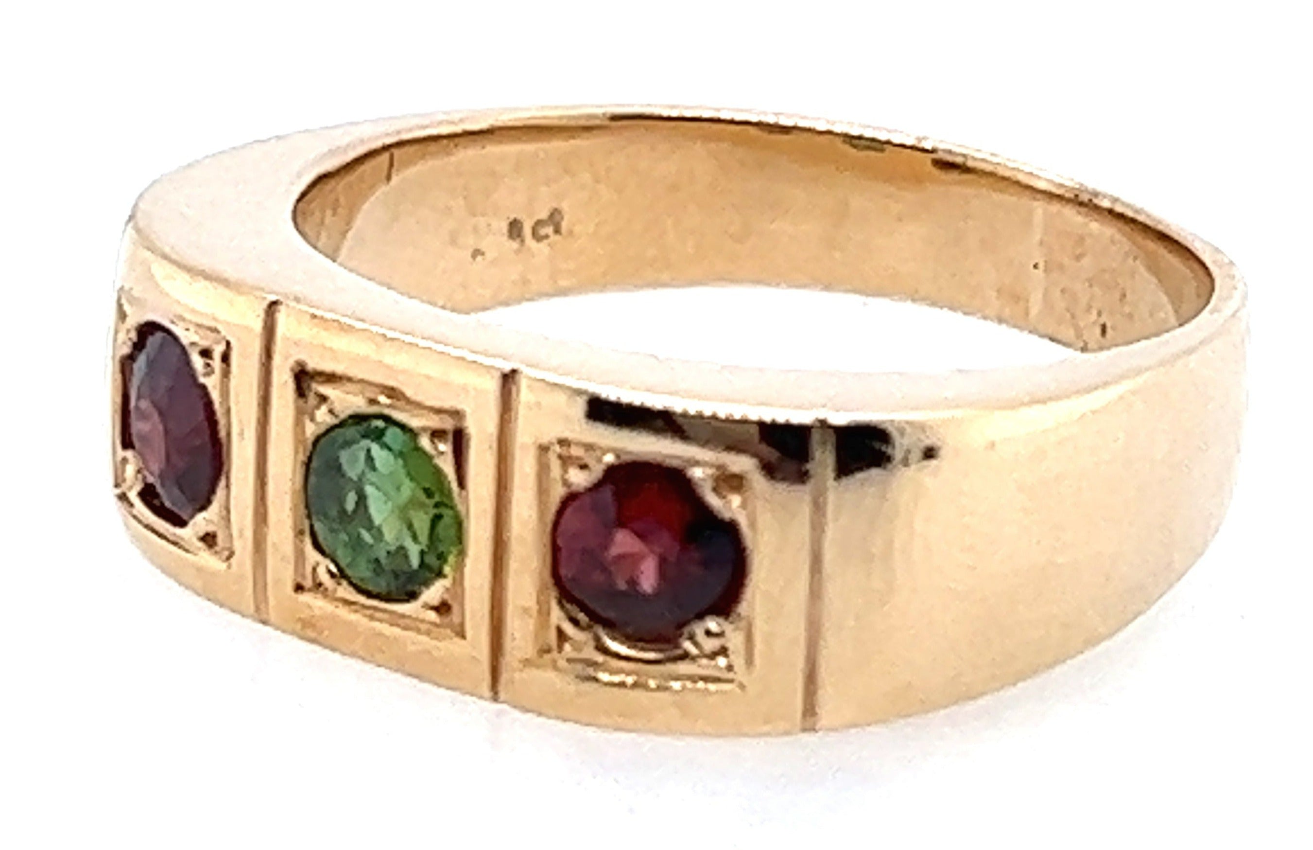 9ct Yellow Gold & Tourmaline Ring Green & Orange Tourmaline