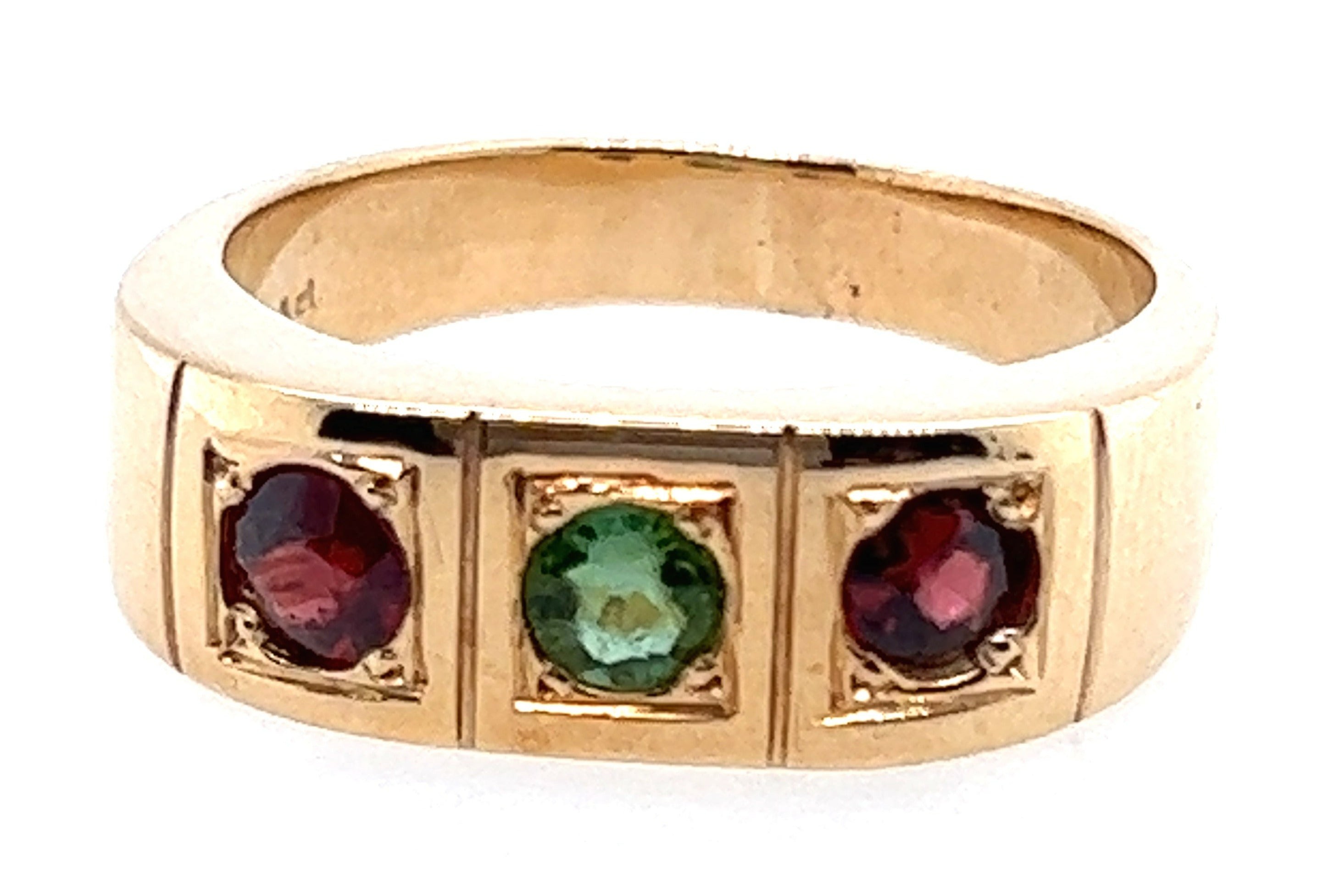 9ct Yellow Gold & Tourmaline Ring Green & Orange Tourmaline