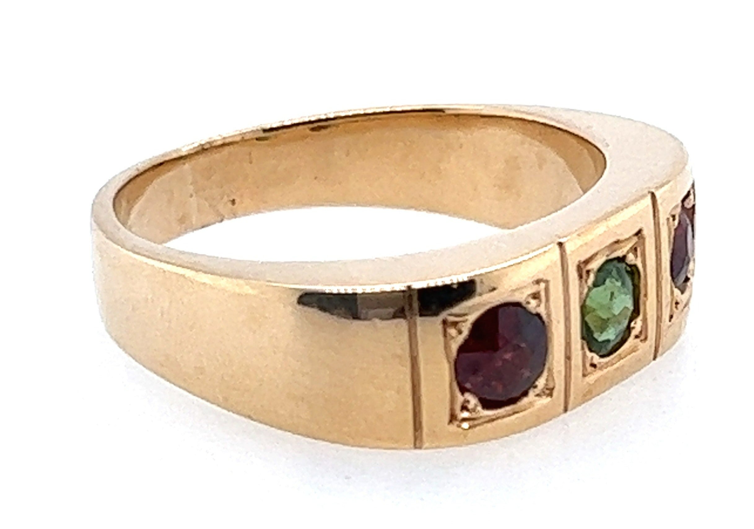 9ct Yellow Gold & Tourmaline Ring Green & Orange Tourmaline