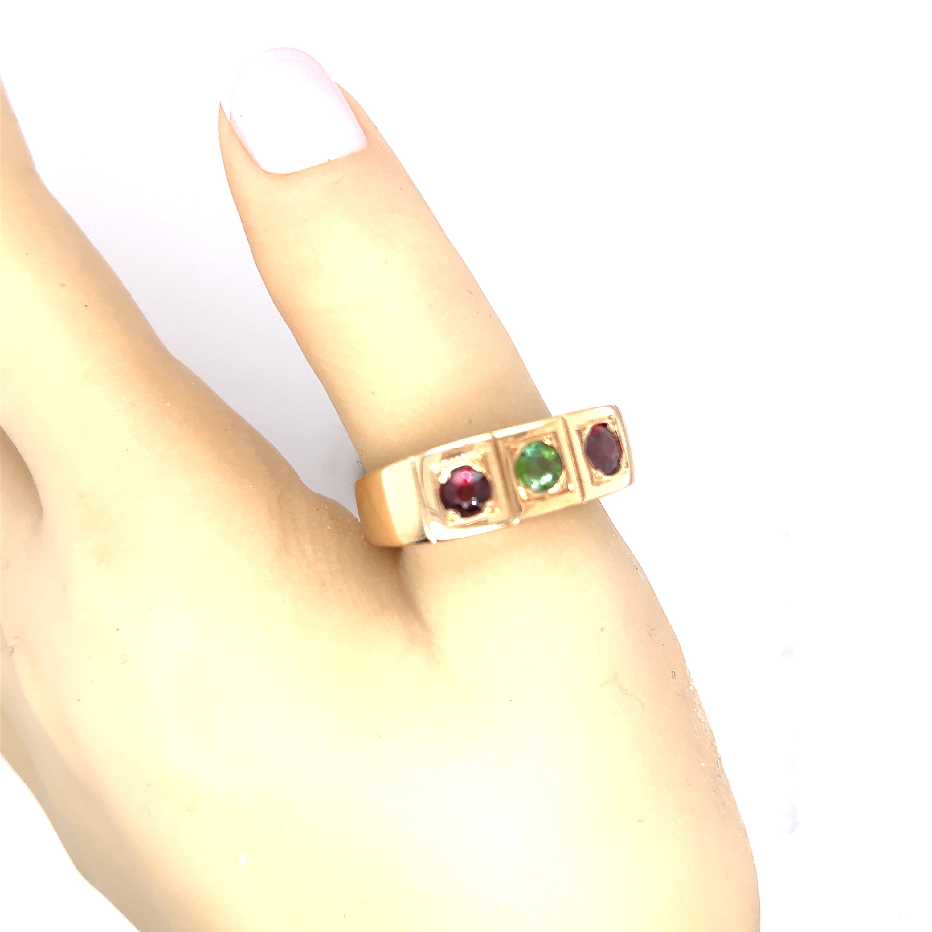 9ct Yellow Gold & Tourmaline Ring Green & Orange Tourmaline