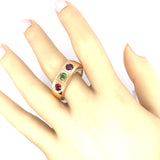 ELEGANT 9CT YELLOW GOLD 3 STONE TOURMALINE RING