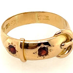 Antique 18ct Yellow Gold & Garnet Buckle Handmade Ring Birmingham Circa 1879