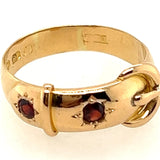 Antique 18ct Yellow Gold & Garnet Buckle Handmade Ring Birmingham Circa 1879