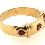 Antique 18ct Yellow Gold & Garnet Buckle Handmade Ring Birmingham Circa 1879