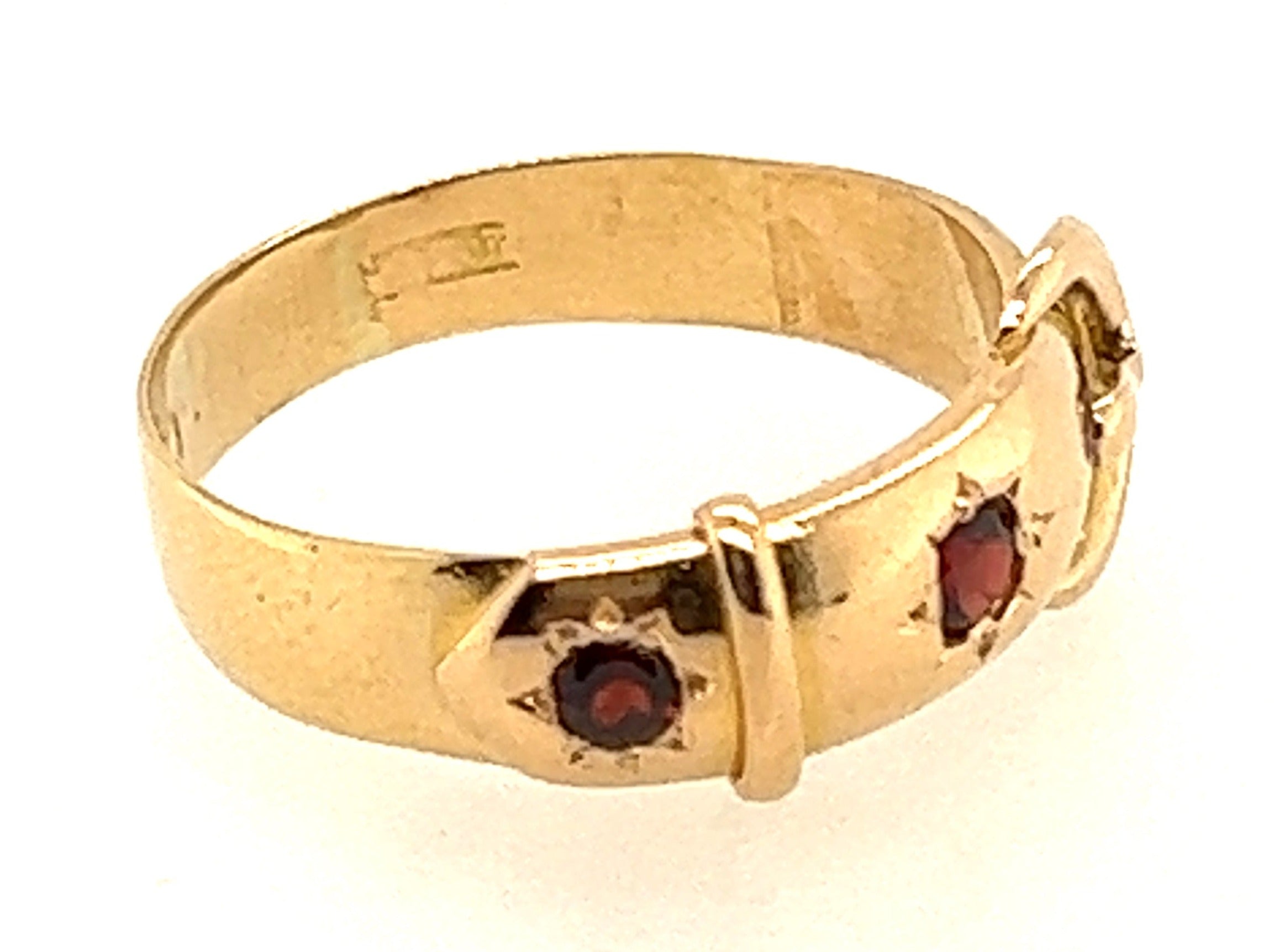 Antique 18ct Yellow Gold & Garnet Buckle Handmade Ring Birmingham Circa 1879