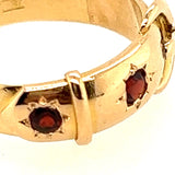 Antique 18ct Yellow Gold & Garnet Buckle Handmade Ring Birmingham Circa 1879