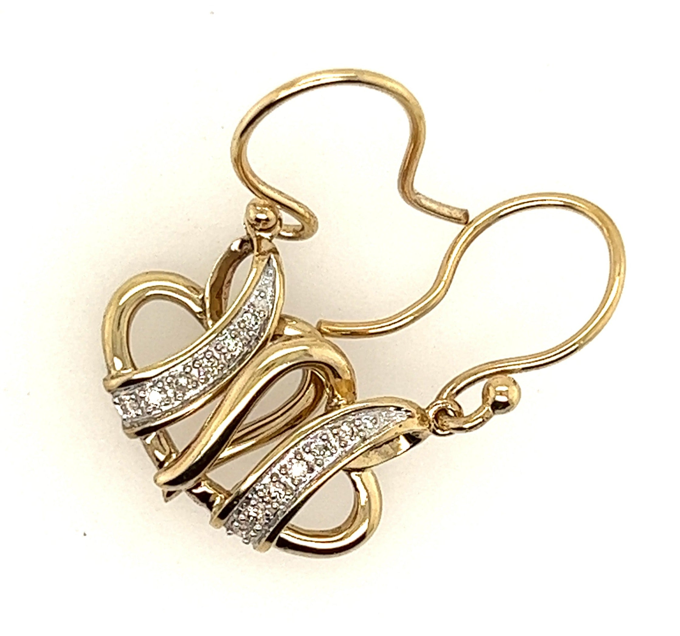 9ct Yellow Gold & Diamond Heart Shaped Shepherd Hook Earrings
