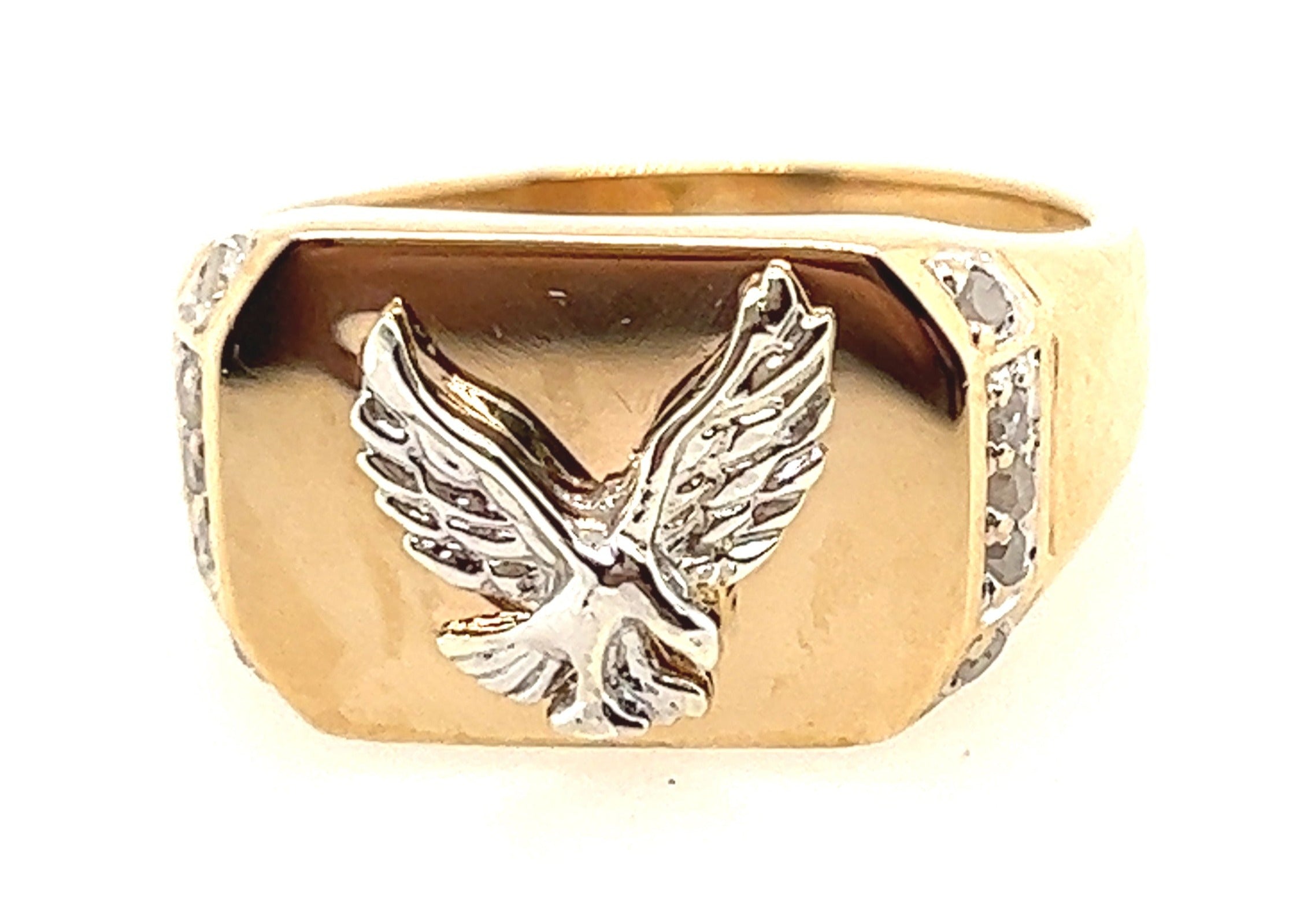 Diamond & 9ct Yellow Gold Ring with 9ct White Gold Eagle
