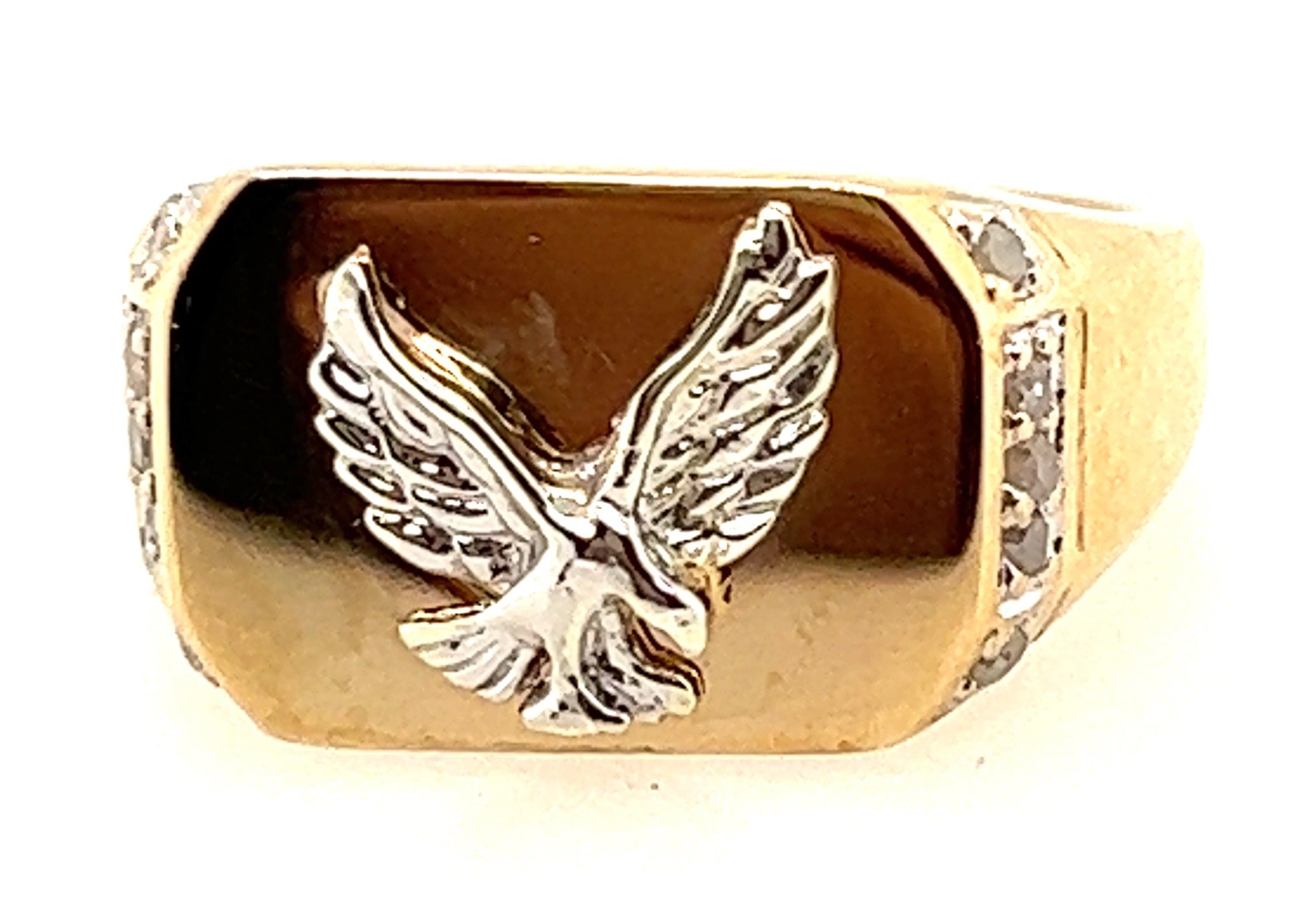 Diamond & 9ct Yellow Gold Ring with 9ct White Gold Eagle