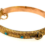 9ct Yellow Gold Turquoise & Seed Pearl Antique Bangle Circa 1900