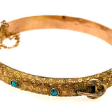 9ct Yellow Gold Turquoise & Seed Pearl Antique Bangle Circa 1900