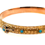 9ct Yellow Gold Turquoise & Seed Pearl Antique Bangle Circa 1900