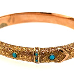 9ct Yellow Gold Turquoise & Seed Pearl Antique Bangle Circa 1900