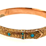 9ct Yellow Gold Turquoise & Seed Pearl Antique Bangle Circa 1900