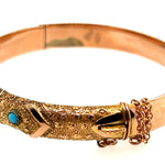 9ct Yellow Gold Turquoise & Seed Pearl Antique Bangle Circa 1900