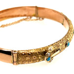 9ct Yellow Gold Turquoise & Seed Pearl Antique Bangle Circa 1900