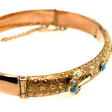 9ct Yellow Gold Turquoise & Seed Pearl Antique Bangle Circa 1900