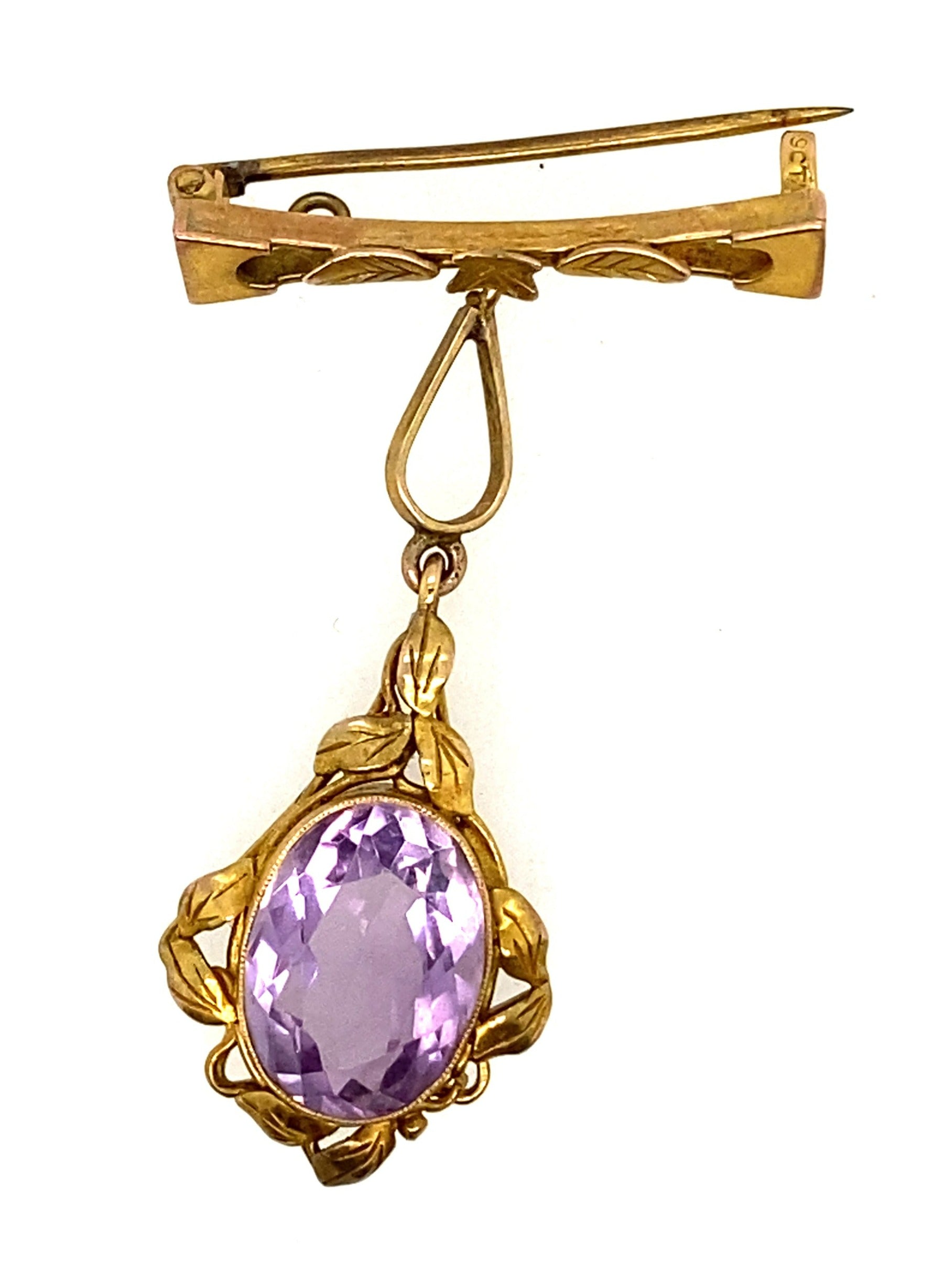 9ct Yellow Gold Single Stone Amethyst Antique Brooch Circa 1900