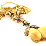 14ct & 9ct Yellow Gold Emerald, Ruby, Diamond & Acorn Seed Vintage Necklet