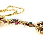 14ct & 9ct Yellow Gold Emerald, Ruby, Diamond & Acorn Seed Vintage Necklet