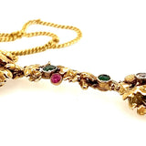 14ct & 9ct Yellow Gold Emerald, Ruby, Diamond & Acorn Seed Vintage Necklet