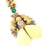 14ct & 9ct Yellow Gold Emerald, Ruby, Diamond & Acorn Seed Vintage Necklet