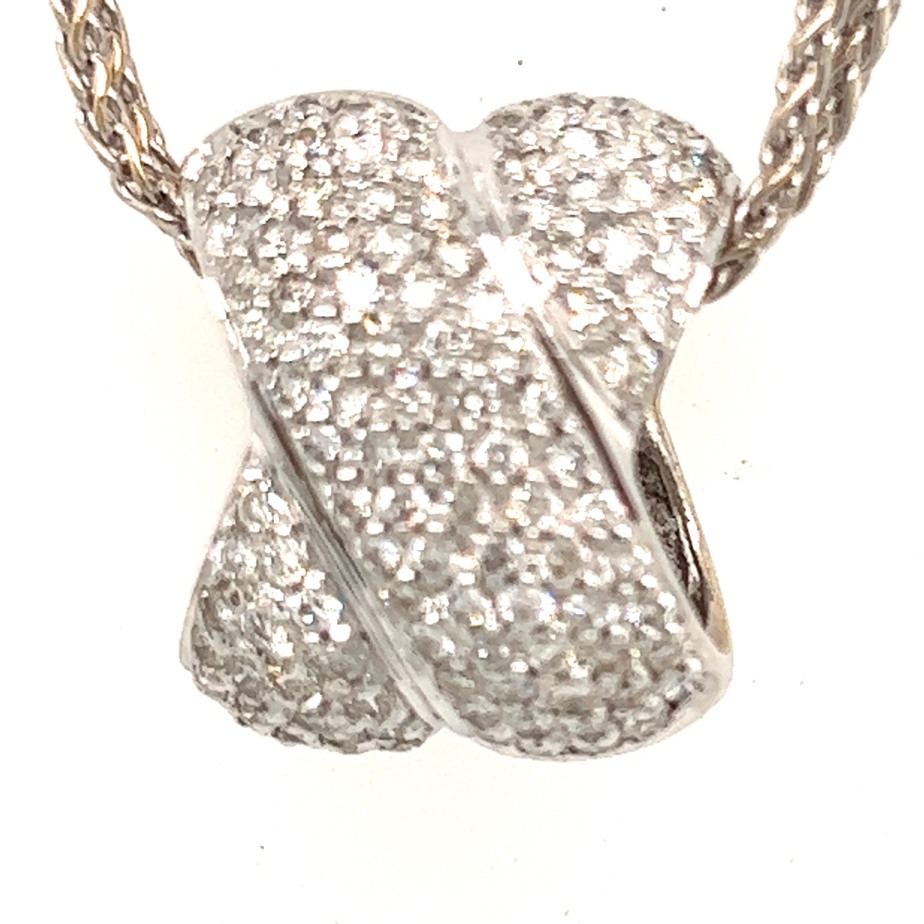 18ct White Gold & Diamond 'X' Shape Pendant with 18ct Three Strand Twist Chain Necklace