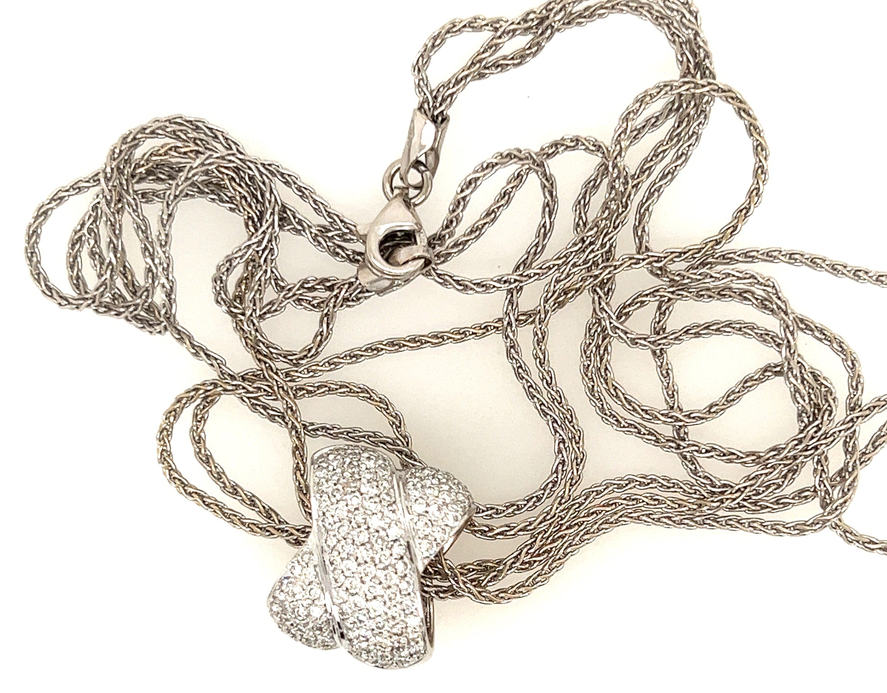 18ct White Gold & Diamond 'X' Shape Pendant with 18ct Three Strand Twist Chain Necklace