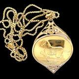 Elegant 14ct Yellow Gold, Mother of Pearl, and Diamond Pendant with Horse Engraving – A Luxurious Piece