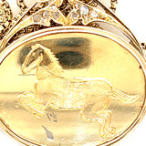 Elegant 14ct Yellow Gold, Mother of Pearl, and Diamond Pendant with Horse Engraving – A Luxurious Piece
