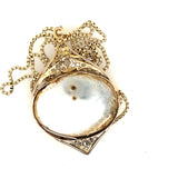 Elegant 14ct Yellow Gold, Mother of Pearl, and Diamond Pendant with Horse Engraving – A Luxurious Piece
