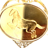 Elegant 14ct Yellow Gold, Mother of Pearl, and Diamond Pendant with Horse Engraving – A Luxurious Piece