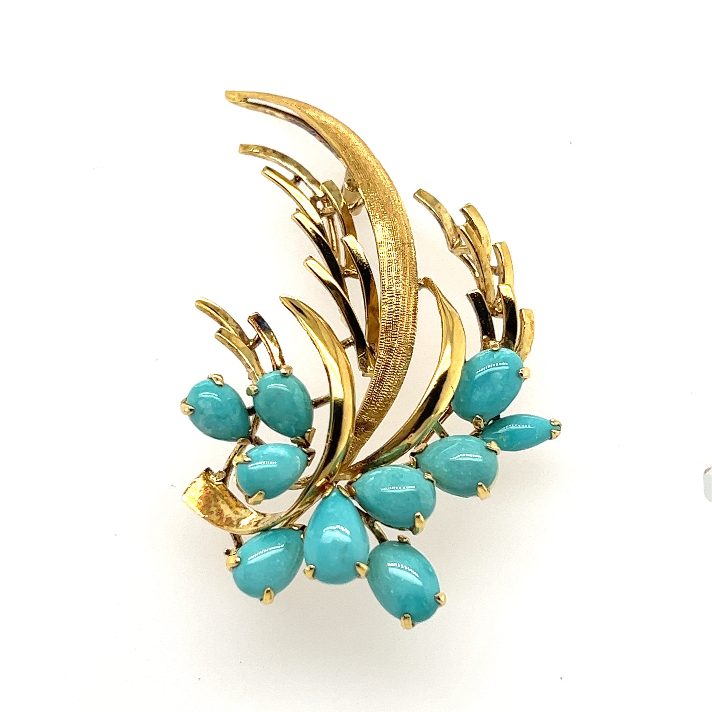 14ct Yellow Gold & Turquoise Spray Style Brooch